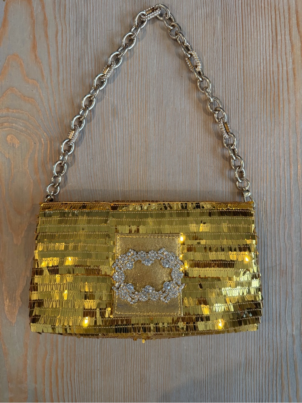 Nina Shoes Gold Sequin Evening Bag with Rhinestone Buckle